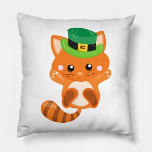 Saint Patrick's Day, Orange Cat, Leprechaun Hat Pillow