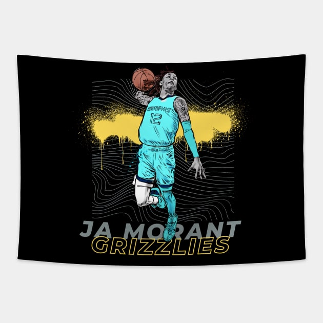 JA MORANT YELLOW GRIZZLIES Tapestry by Basic Lee