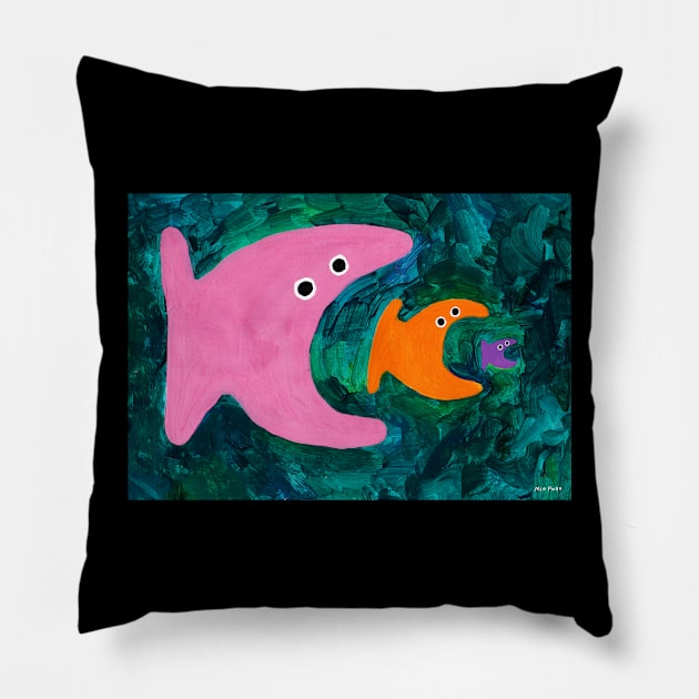 Fish Eat Fish Pillow by drawingintheforest