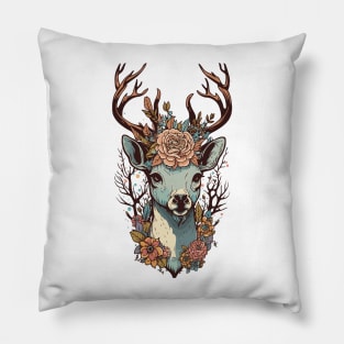 Deer Head Floral Design Pillow