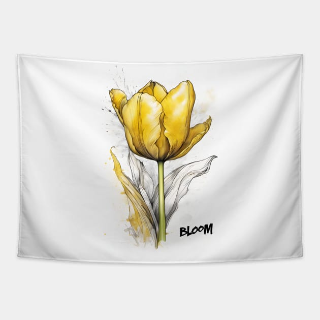 Yellow Tulip Bloom Watercolor Tapestry by craftydesigns