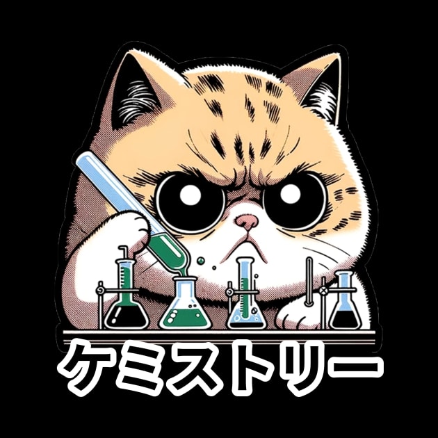 Intense Chemist Cat - Japanese Science Whiz Tee by Conversion Threads