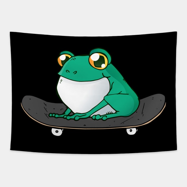 Frog On Skateboard Aesthetic Frog Skateboarder Funny Skateboard Tapestry by Kuehni