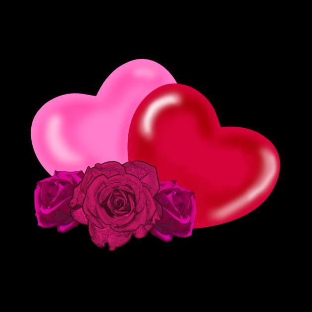 Pink Heart and Red Heart with pink roses by galaxieartshop