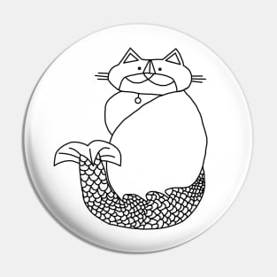 Kevin MerCat the Cat Mermaid Black Line Drawing Pin