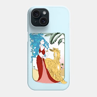 AFGHAN HOUND. Masked Gold Afghan with blue haired goddess. Phone Case