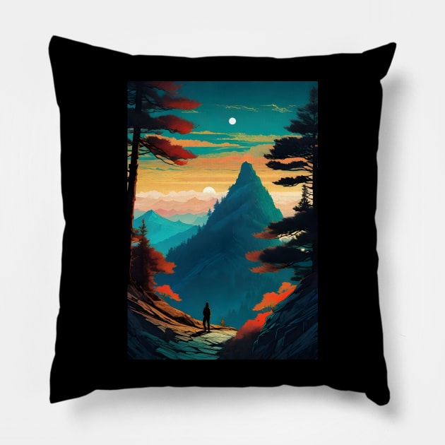 lone hiker Pillow by Tree Tees