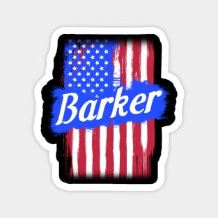 American Flag Barker Family Gift T-shirt For Men Women, Surname Last Name Magnet