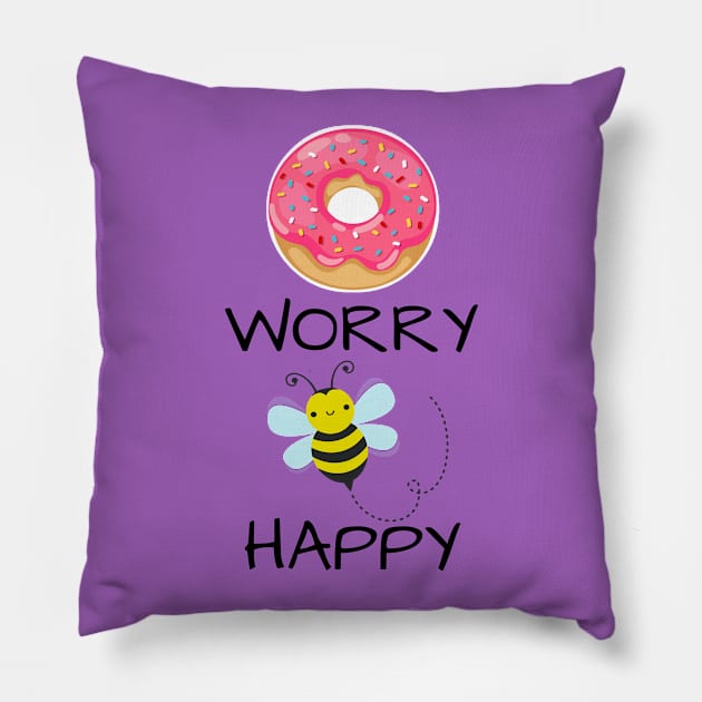 Punny Funny Donut Worry Bee Happy Shirt Pillow by kikarose