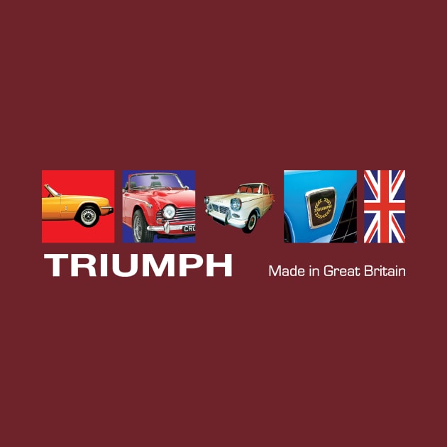 Retro Triumph Cars Made In Great Britain T-Shirt Design by funkymonkeytees