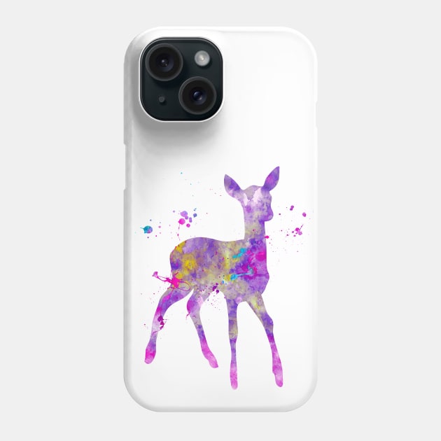 Purple Fawn Watercolor Painting Phone Case by Miao Miao Design