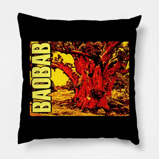 "Gouye Sipi" the Ancient Mystical Sacred Baobab Tree - Red Pillow by Tony Cisse Art Originals