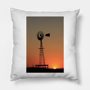 Kansas Windmill at Sunset Pillow