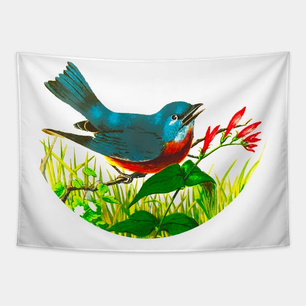 Blue bird of the red crop Tapestry by Marccelus