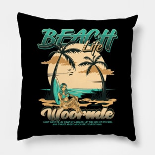 Retro Summer Life 70s 80s Style Beach Vacation Print Pillow