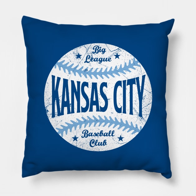 Kansas City Retro Big League Baseball - Blue Pillow by KFig21