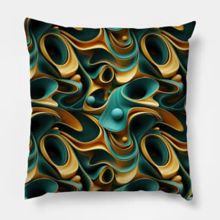 Funky Facade: Trompe-l’oeil Green Turquoise and Gold Pillow