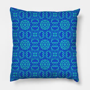 Interlocking Brick Kaleidoscope Blue Green Pillow