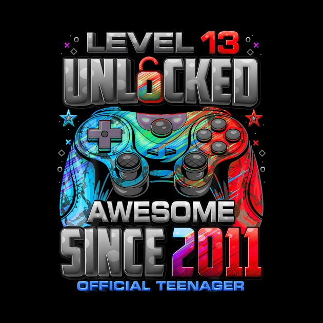 Level 13 Unlocked Awesome Since 2011 13th Birthday Gaming by Cristian Torres