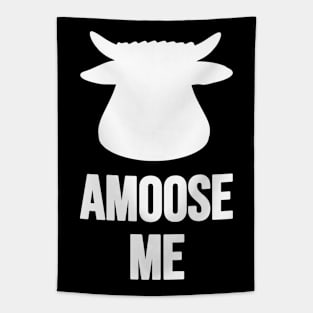 Amoose Me White On Black Cow Or Bull Head With A Silly Pun Tapestry