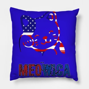 Meowica USA American Flag Cat T-Shirt funny t-shirt and gift Meowica t-shirt 4th of July t-shirt Pillow