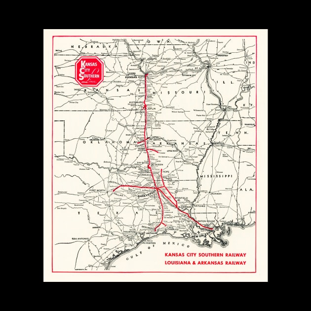 1953 Kansas City Southern Map by Bonita Vista Photography