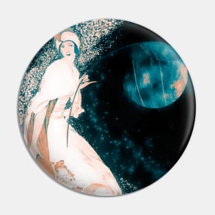 Woman and the Teal Moon Pin