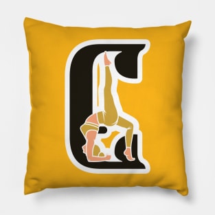 Sports yoga women in letter E vector design. Alphabet letter icon concept. Sports young women doing yoga exercises with letter E logo design. Pillow