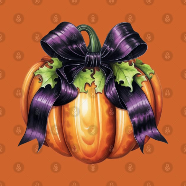 Fall Pumpkin with Purple Big Bow by LaartStudio