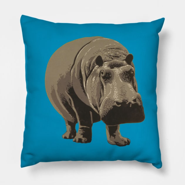 Vintage WPA Zoo Hippo Art Pillow by CongoJack