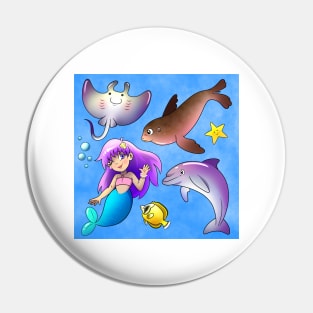 Mermaid With Ocean Friends Pin