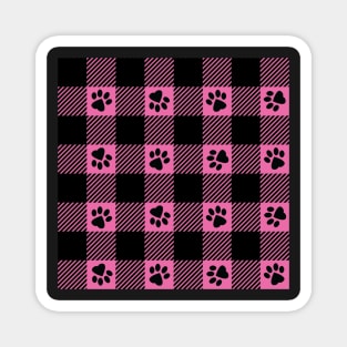 Pink Paw Print Plaid Magnet