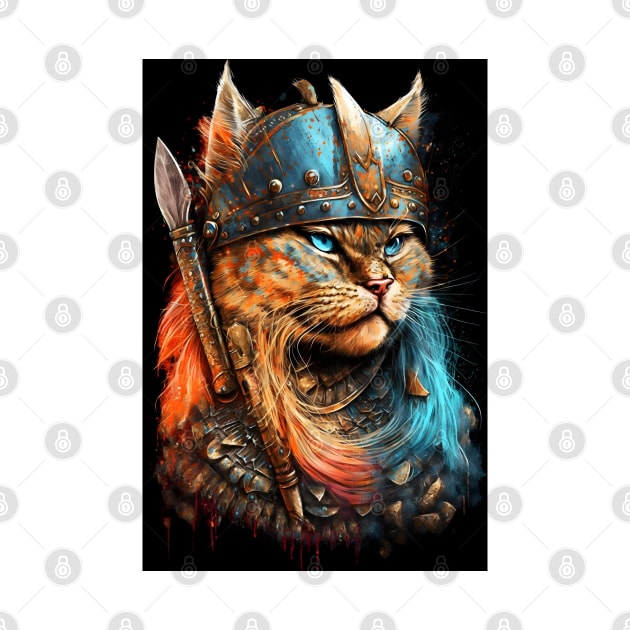 Viking Cat Portrait Painting by ArtisticCorner