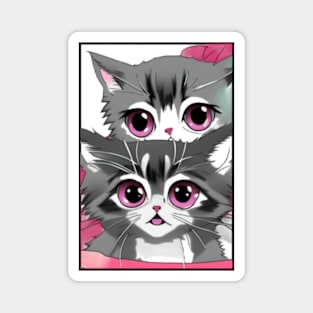 Cute Anime Kittens with Large Pink Eyes Magnet