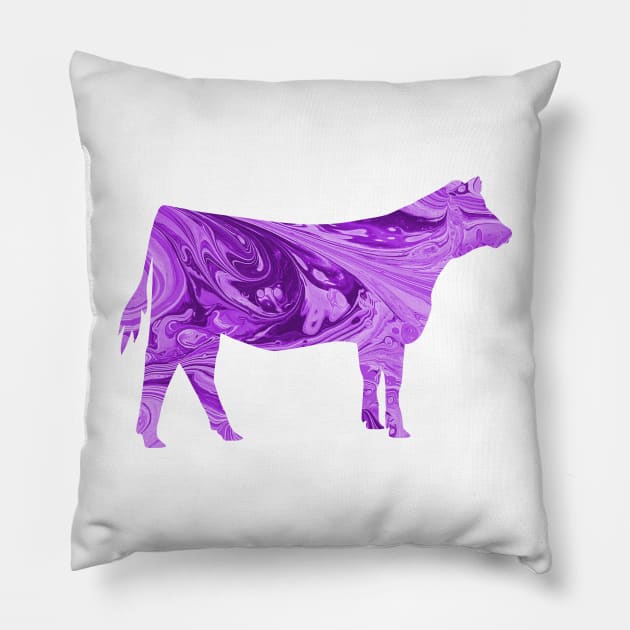 Show Heifer Silhouette with Purple Marble Background Pillow by SAMMO