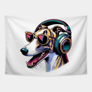 Whippet Smiling DJ in Vivid Japanese Artwork Style Tapestry