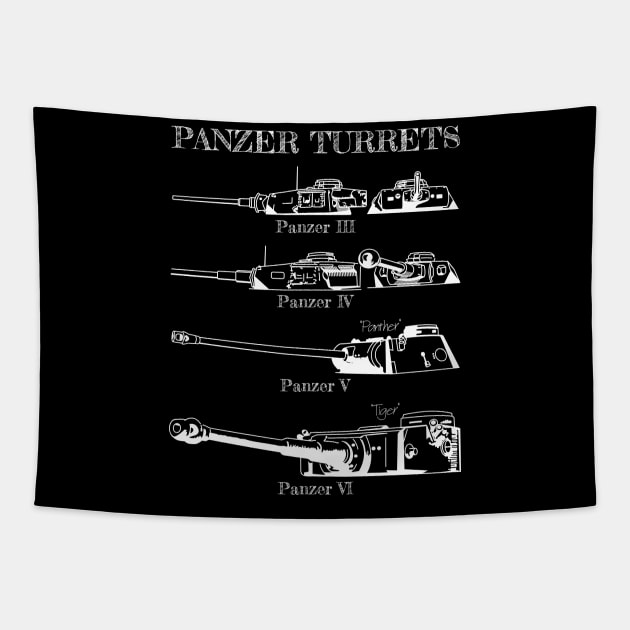 Panzer Turrets WW2 German Army Tanks Schematic Recognition Blueprint Gift Tapestry by Battlefields