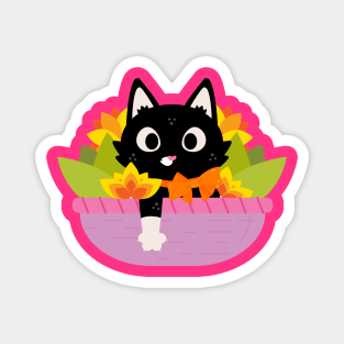 Kitty in flower basket Magnet