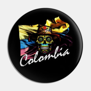 Distressed Colombian Pride Sugar Skull Flag Neon Art Pin