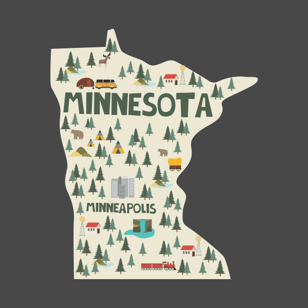 Minnesota State USA Illustrated Map by JunkyDotCom