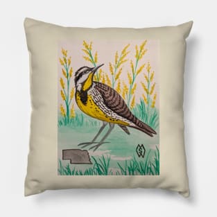 Nebraska state bird and flower, the meadowlark and goldenrod Pillow