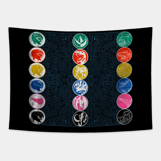 Power Coins, Zords and Helmets Tapestry by creativespero