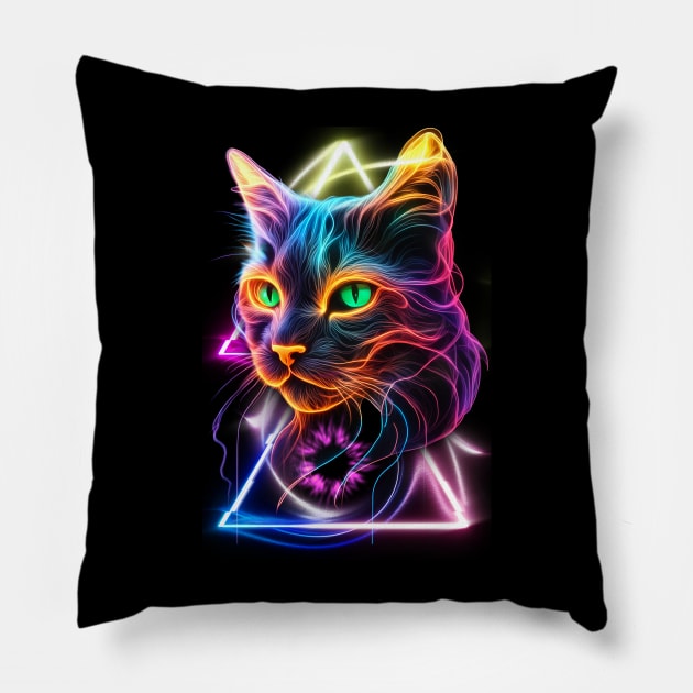 Neon Cat 10 Pillow by KawaiiDread