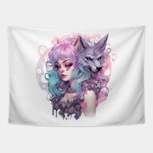 Pastel Goth wolf woman Tapestry