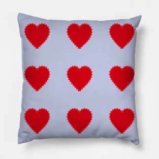 Light Blue and Red Hearts Pillow