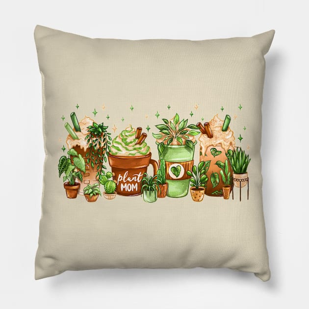 Plant Mom Coffee Design Pillow by MoonyLimeDesign