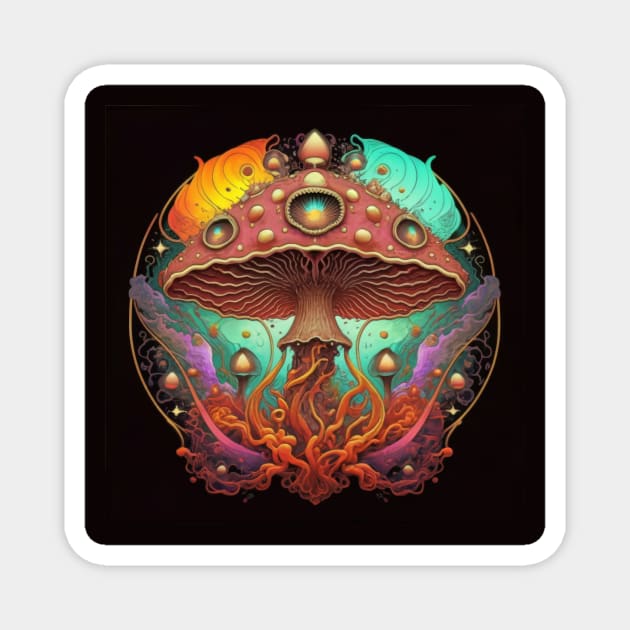 Mushroom Fantasy Design Psychedelic Magnet by byNIKA