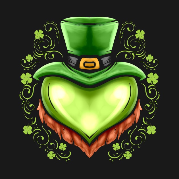 Green Heart With Hat, Beard Shamrocks On St Patricks Day by SinBle