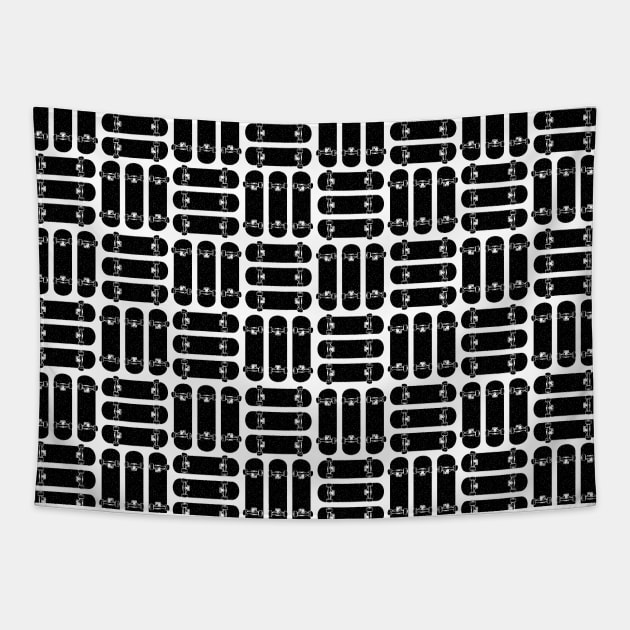 Skateboard Rows Pattern Black on White Tapestry by AKdesign