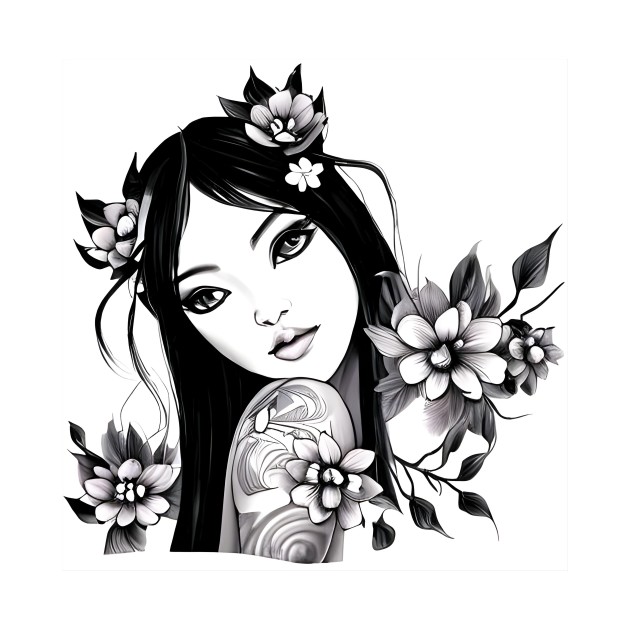 Beautiful Asian Girl Tattoo Art by animegirlnft